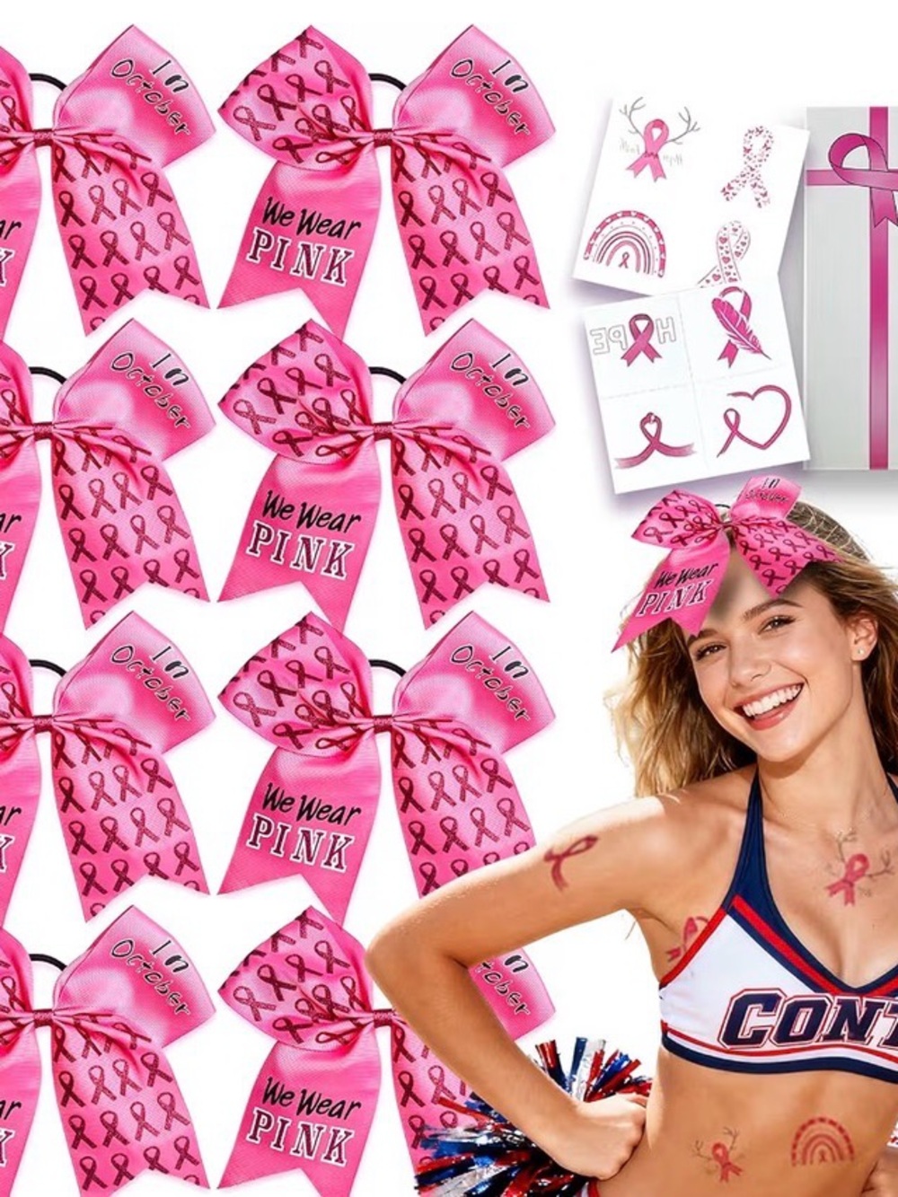 Breast Cancer Awareness Pink Ribbon Hair Bow